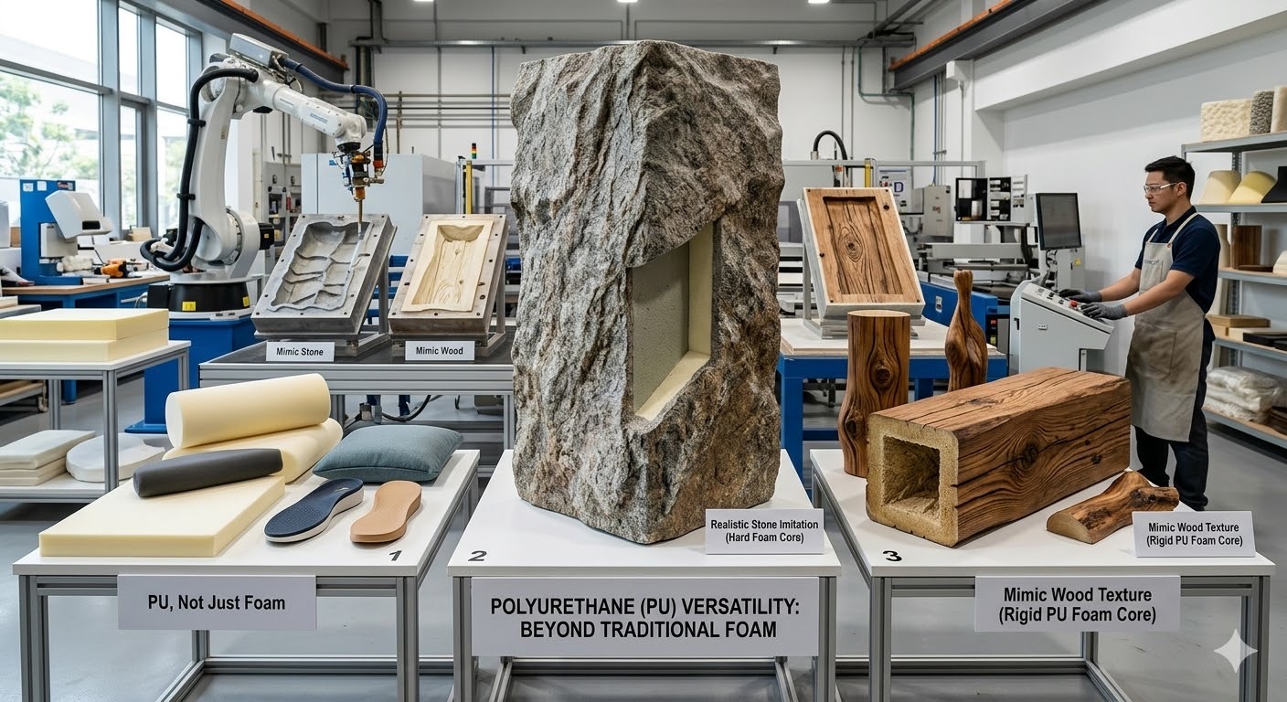 AI生成的聚氨酯材料多样性与非传统应用方向示意图